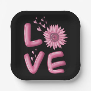 Love Pink Sunflower Square  Paper Plates