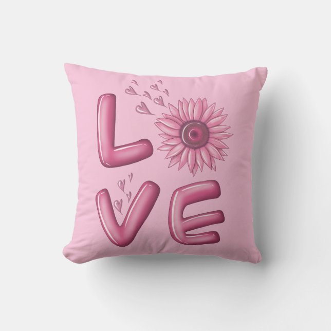 Love Pink Sunflower  Throw Pillow (Front)