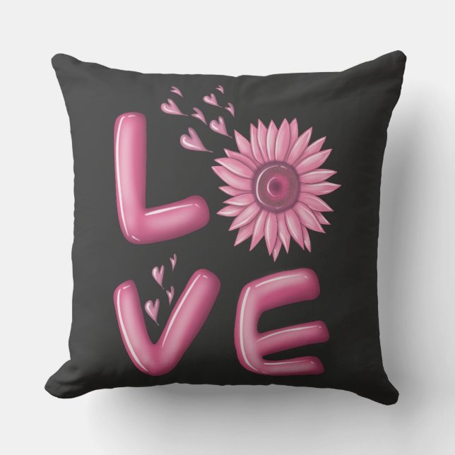 Love Pink Sunflower  Throw Pillow (Front)
