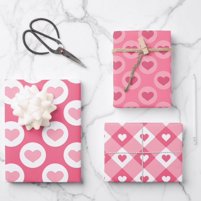 Love Pink Valentines Hearts Pattern  Wrapping Paper Sheets (Front)