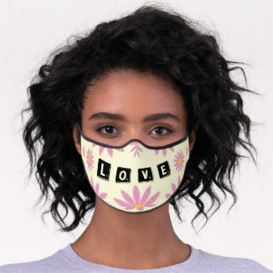 Love Pink Watercolor Flowers Modern Premium Face Mask