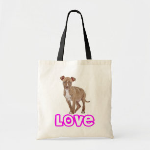 Love Pit Bull Puppy Dog Canvas Totebag Tote Bag