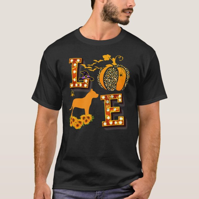 Love Pitbull Leopard Print Pumpkin Halloween Costu T-Shirt (Front)