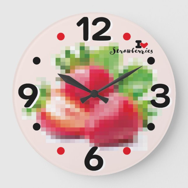 LOVE PIXEL FRUIT BY MASANSER  STRAWBERRIES LARGE CLOCK (Front)