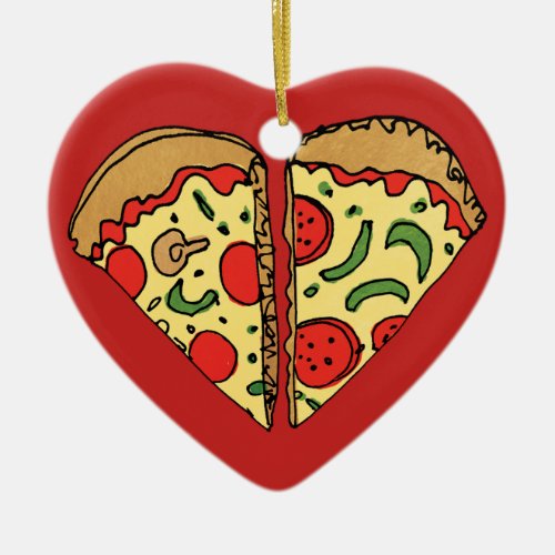 Love Pizza Add Names Ceramic Ornament