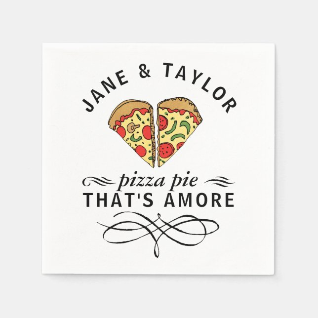 Love Pizza Add Names Paper Napkins (Front)