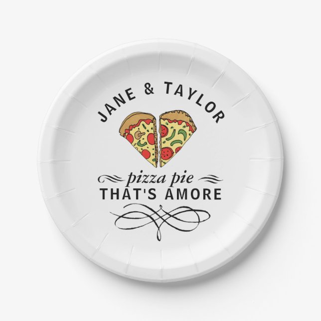 Love Pizza Add Names Paper Plates (Front)