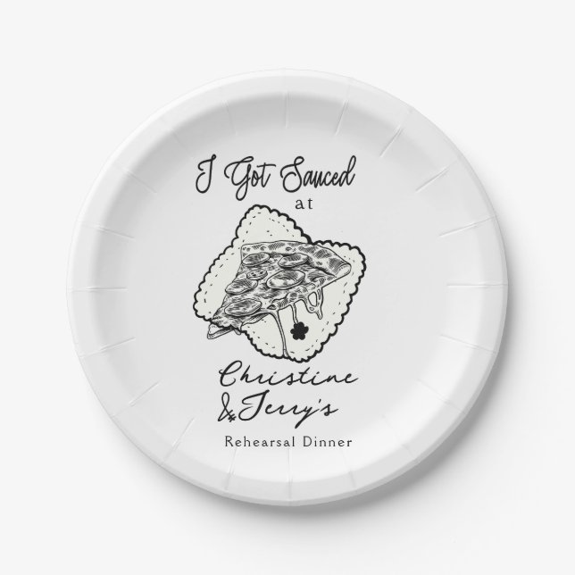 Love & Pizza |  Casual Rehearsal Dinner Paper Plates (Front)
