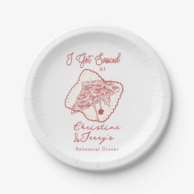 Love & Pizza |  Casual Rehearsal Dinner Paper Plates (Front)