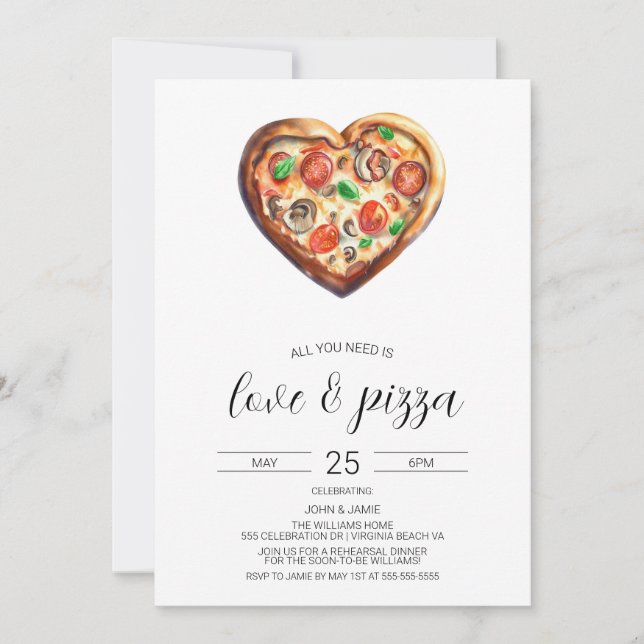 Love & Pizza Invitation, Engagement Shower Invitation (Front)