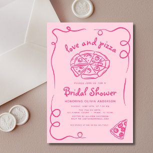 Love & Pizza Italian Hand Drawn Pink Bridal Shower Invitation