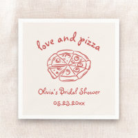 Love & Pizza Italian Hand Drawn Red Bridal Shower Napkins