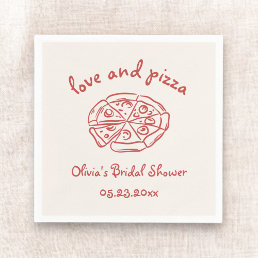 Love &amp; Pizza Italian Hand Drawn Red Bridal Shower Napkins