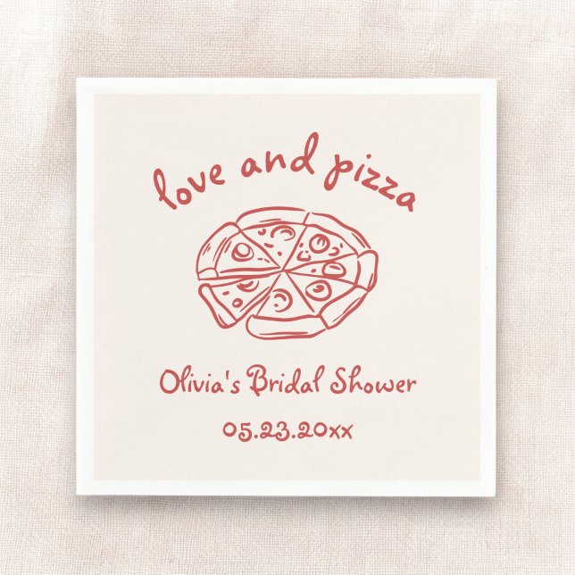 Love & Pizza Italian Hand Drawn Red Bridal Shower Napkins (Creator Uploaded)