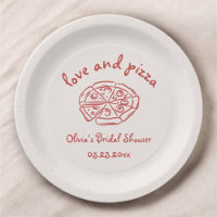 Love & Pizza Italian Hand Drawn Red Bridal Shower Paper Plates