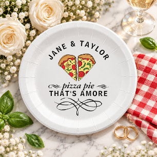 Love Pizza Pie That's Amore Quote Names Wedding Paper Plates