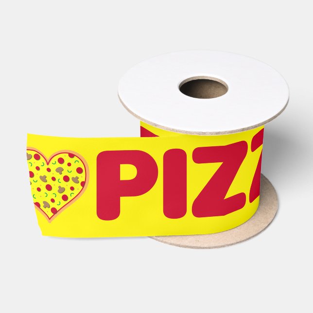Love Pizza Red and Yellow Hearts Junk Food Satin Ribbon (Spool)