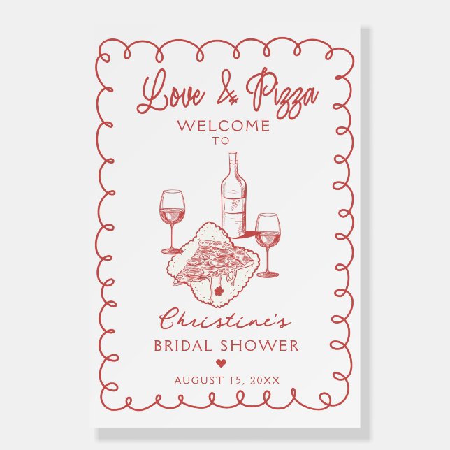Love & Pizza | Whimsical Bridal Shower Sign (Front)