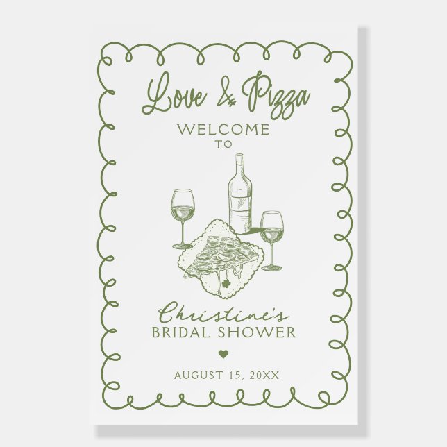 Love & Pizza | Whimsical  Bridal Shower Sign (Front)