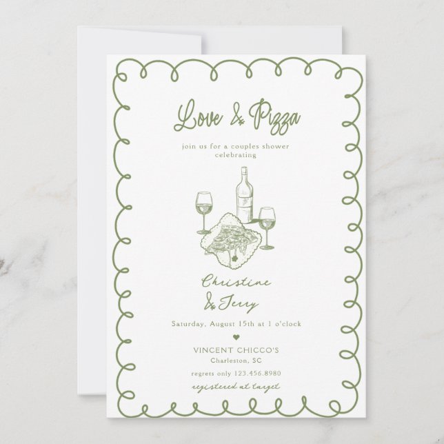 Love & Pizza | Whimsical  Couples Shower Invitation (Front)