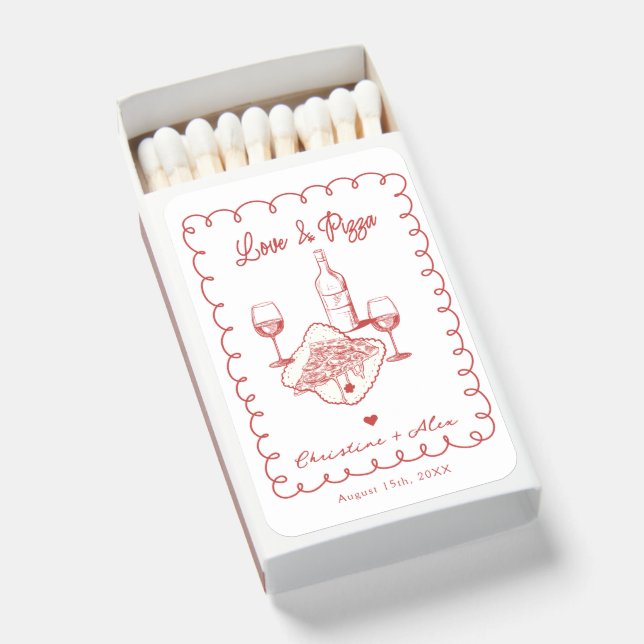 Love & Pizza | Whimsical  Wedding Matchboxes (Front Open)