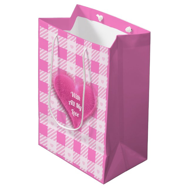 Love Plaid Modern Pink Collection Medium Gift Bag (Front Angled)