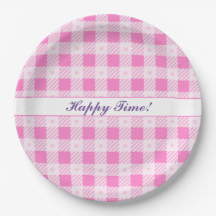 Love Plaid Modern Pink Collection Paper Plates