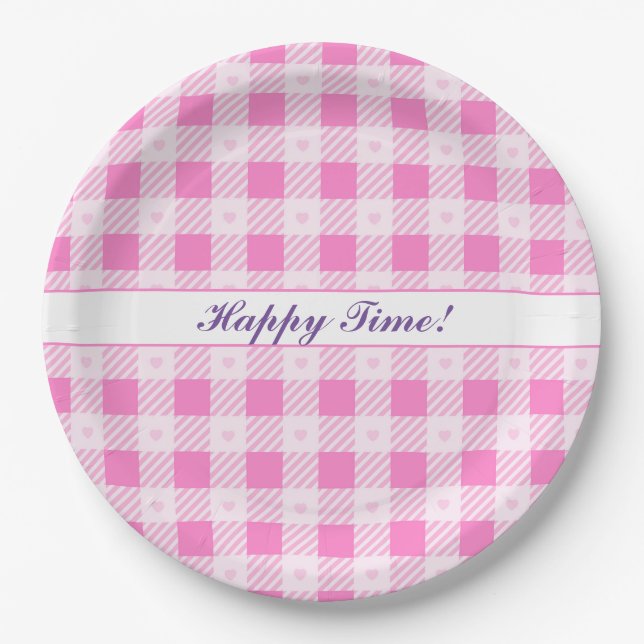 Love Plaid Modern Pink Collection Paper Plates (Front)
