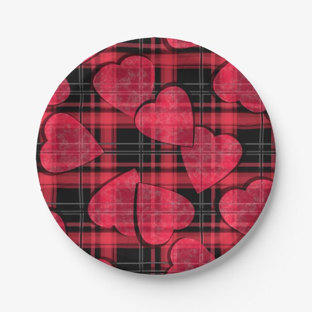 Love plaid paper plates (Front)