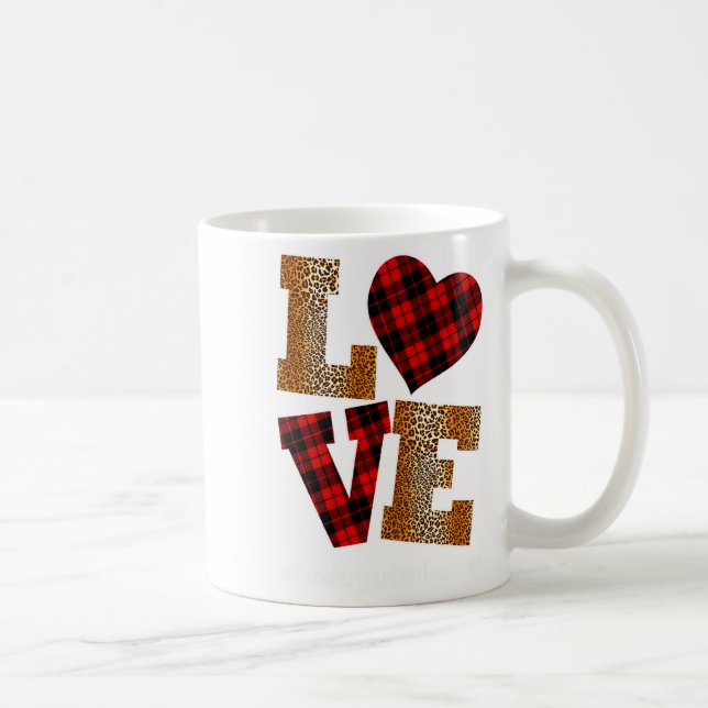 Love Plaid Red Leopard Kindergarten Teacher Valent Coffee Mug (Right)