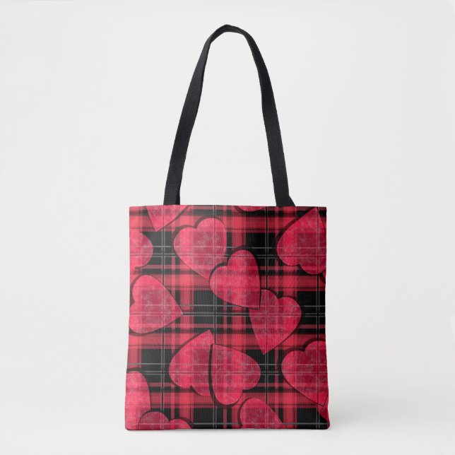 Love plaid tote bag (Front)
