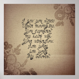 Love poem on vintage rustic worn textile ivory poster