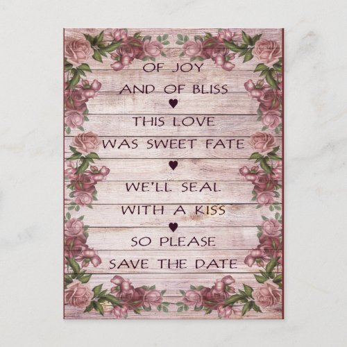 Love poem save the date postcard