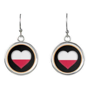 Love Poland & Polish flag fashion heart /sport Ear Earrings