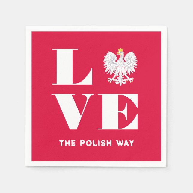 Love Poland Polish Polska White Eagle Custom Text Napkins (Front)