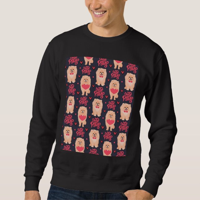 Love Pomeranian Dog Pattern Graphic Sweatshirt (Front)