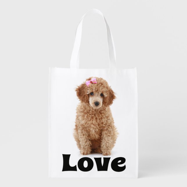 Love Poodle Puppy Dog Grocery Tote Bag (Front)