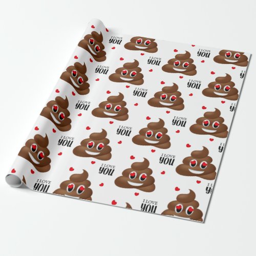 Love poop emoji Valentines day wrapping paper