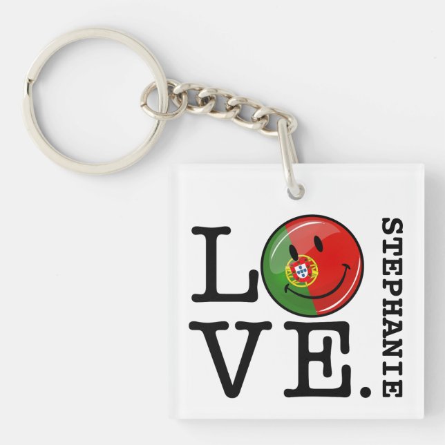 Love Portugal Smiling Flag Keychain (Front)