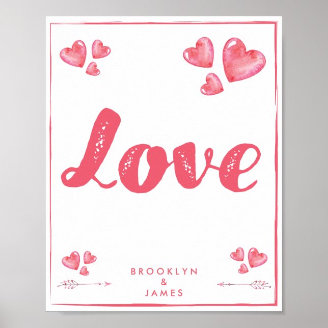 Love Poster With Hearts Personalized Matte 8x10 (Front)