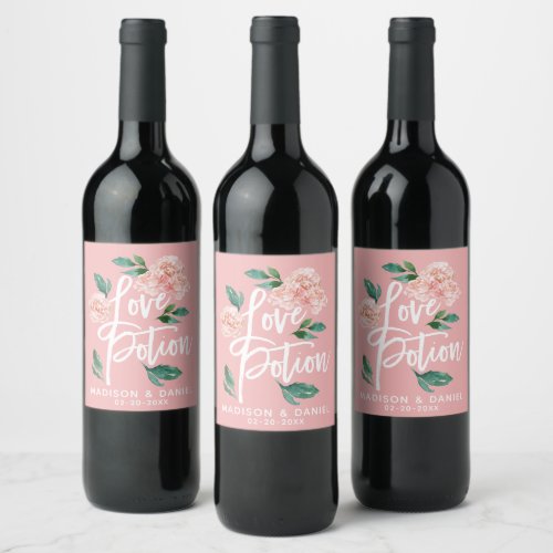 Other Occasions 11 Love Potion Blush Pink Floral Personalized Wine Label