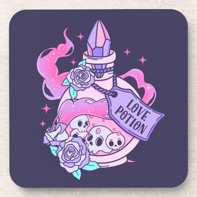 Love Potion Cute Pink Halloween Potion Bottle Beverage Coaster (Front)