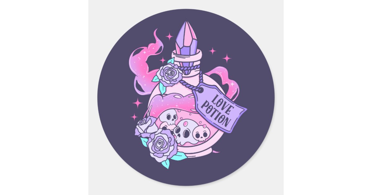 Love Potion Cute Pink Halloween Potion Bottle Classic Round Sticker ...