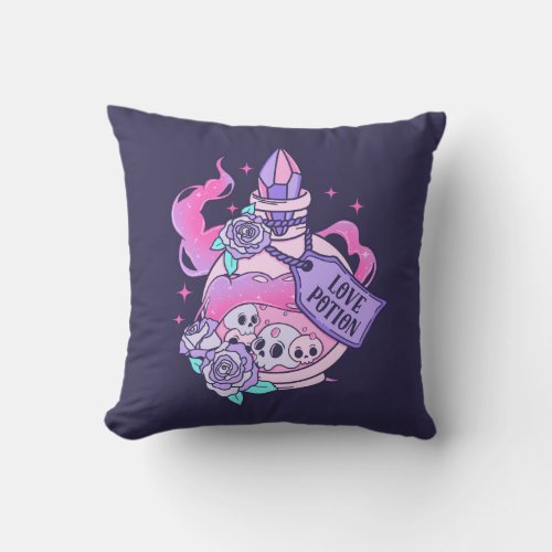 Love Potion Cute Pink Halloween Potion Bottle Throw Pillow