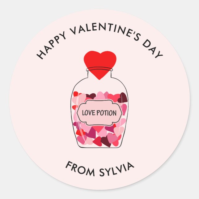 Love Potion Happy Valentine's Day Personalized Classic Round Sticker (Front)