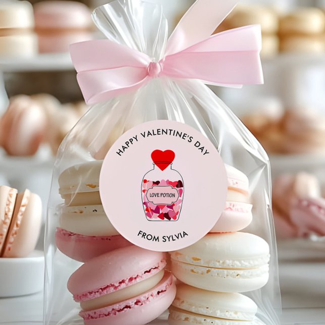 Love Potion Happy Valentine's Day Personalized Classic Round Sticker (Creator Uploaded)