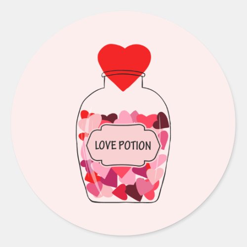 Love Potion Happy Valentines Day Pink and Red Classic Round Sticker