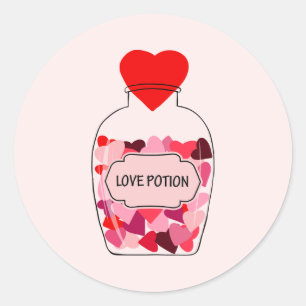 Love Potion Happy Valentine's Day Pink and Red Classic Round Sticker