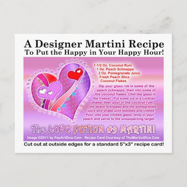 Love Potion Number Nine Valentine Martini Recipe P Holiday Postcard (Front)