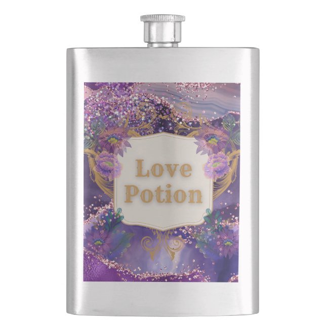 Love potion purple pattern art by Renee Lavoie Flask (Front)